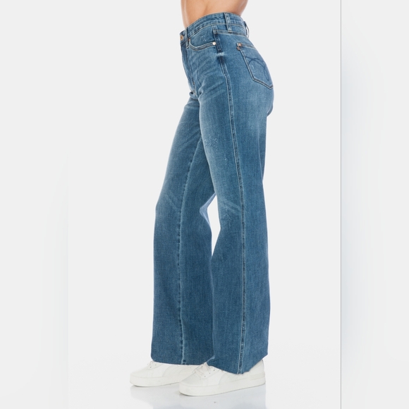 Judy Blue Tummy Control High-Rise Boyfriend Jeans Straight Leg Raw Denim Pants - Picture 4 of 16